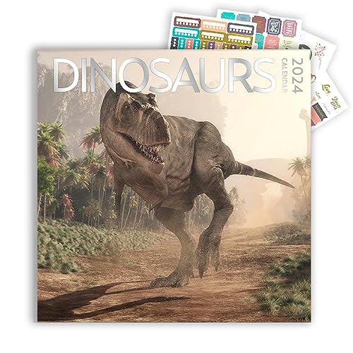 2024 Dinosaur Large Wall Calendar with Sticker Pack | Large 12' x 24' (Open) Wall Calendar 2024 | Gift for Dinosaur Lovers | Boys Wall Calendar