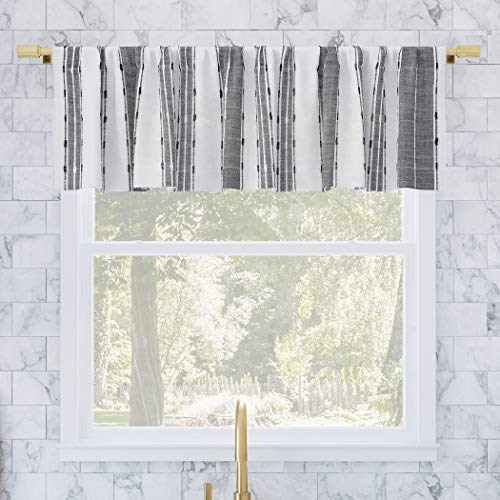 Archaeo Slub Texture Stripe Cotton Cafe Curtain Valance, 52' x 14', Black/White