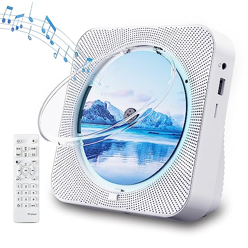 CD Player Portable Bluetooth 5.1 Desktop CD Player with HiFi Sound Speakers,Remote Control,Dust Cover,LED Display,Boombox FM Radio,USB/AUX for Home,Kids (White)