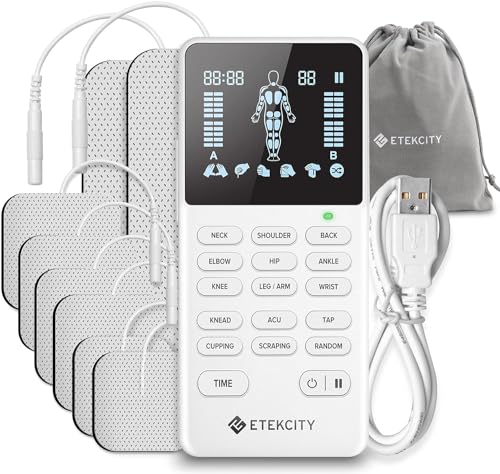 Etekcity TENS Unit Muscle Stimulator Machine FSA HSA eligible with 4 Channels 8 Electrode Pads,Pain Relief Therapy for Back, Period Cramp, Sciatica,Nerve,Rechargeable Electric Medical Physical Therapy