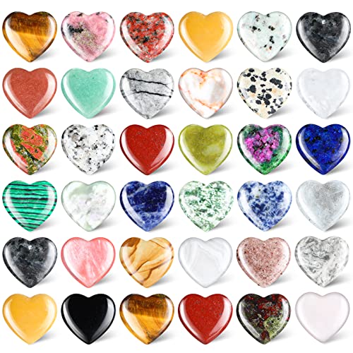 Nuenen 40 Pcs Heart Stone Bulk Heart Rock Worry Stone Healing Gemstone Crystal Love Carved Small Palm Thumb Stone 0.8 Inch 20mm Wedding Mother's Day Women Energy Balancing Meditation Gift(Vintage)