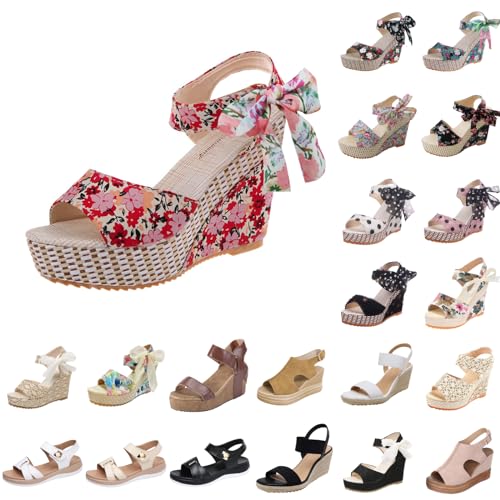 Shengsospp Summer Wedge Sandals for Women Open Toe Espadrilles Platform Sandals Buckle Ankle Strap Wedge Sandals Casual Strappy Slip on Sandals Beige_04, 9