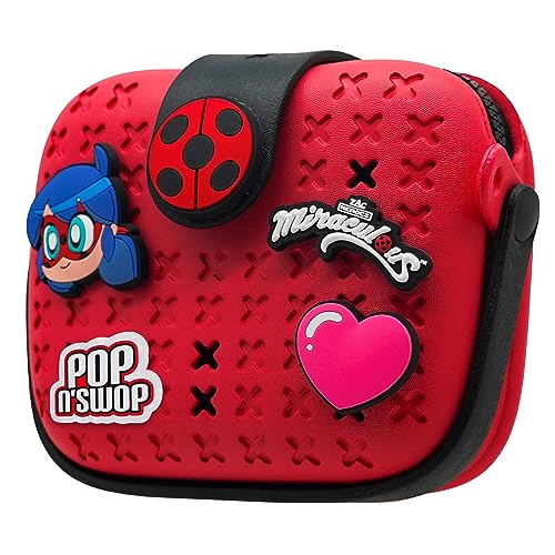 Miraculous Ladybug - Pop n' Swop Ladybug Red Purse for Girls and Women, with 4 Clip-on Badges, Handle and Zipper, Lightweight Durable Waterproof Handbag (Wyncor)