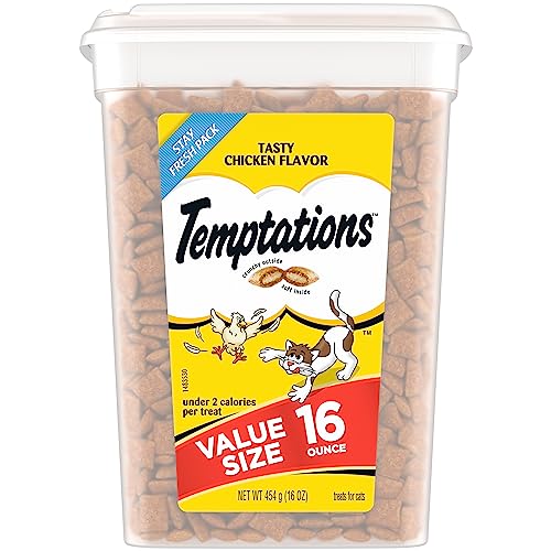 TEMPTATIONS Classic Crunchy and Soft Cat Treats Tasty Chicken Flavor, 16 Ounce (Pack of 1)