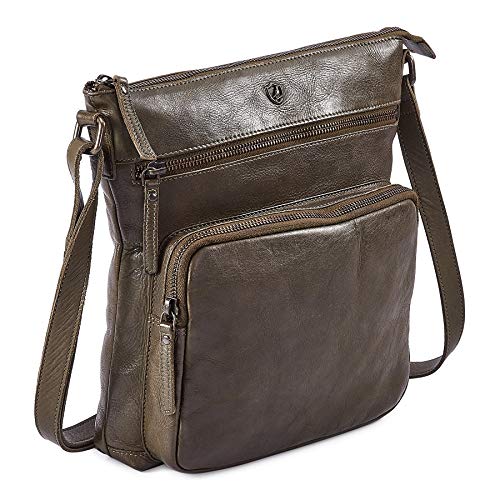 Crossbody Bags for Women Real Leather Purse Handmade Vintage Crossover Shoulder Pocketbook (Olive Green Washed Vintage)