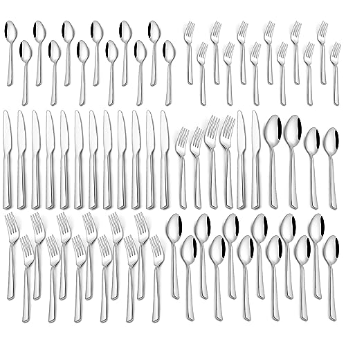 Yoehka 60 Piece Silverware Set For 12, Stainless Steel Flatware/Tableware Set Include Spoons/Forks/Knives,Mirror Polished Cutlery Set For Home Kitchen Restaurant Hotel, Durable,Dishwasher Safe