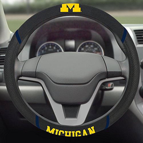 FANMATS 14822 Michigan Wolverines Embroidered Steering Wheel Cover Black 15' x 15'