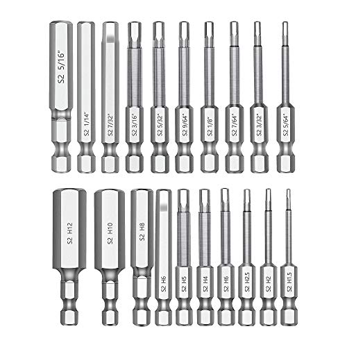 MulWark Hex Head Allen Wrench Drill Bit Set 20PC (10pc Metric & 10pc SAE), 2.3' Long 1/4' Diameter Quick Release Shank Magnetic Screwdriver Bit Set for Assembling Furniture