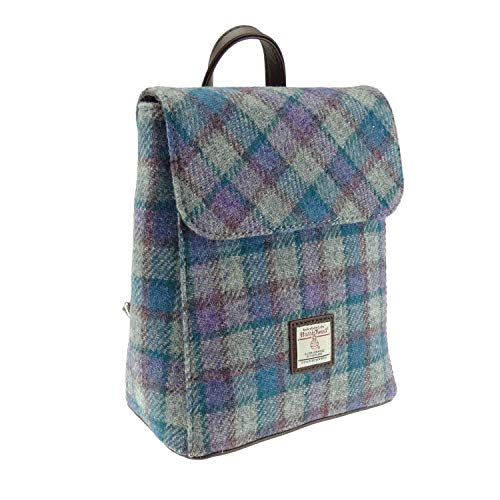Glen Appin Genuine Scottish Harris Tweed Mini Backpack/Rucksack 'Tummel' in Multi Colour Tartan - LB1213, Blue/Purple Check on Grey - Col98, One Size