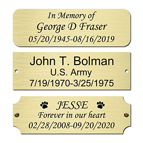 3' W x 1' H Personalized Custom Engraved Brushed Gold Solid Brass Plate Frame Name Label Art Tag for Frames with Adhesive Backing or Screws (Gold)