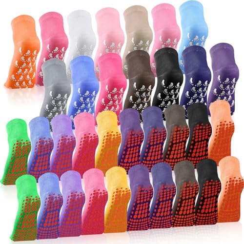 34 Pairs Non Slip Socks Yoga Socks with Grippers Non Skid Hospital Socks Grip Socks for Men Women Pilates Barre