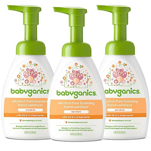 Babyganics Foaming Pump Hand Sanitizer, Alcohol Free, Mandarin, Kills 99.9% of Common Bacteria, Moisturizing, 8.45 Fl Oz (Pack of 3)
