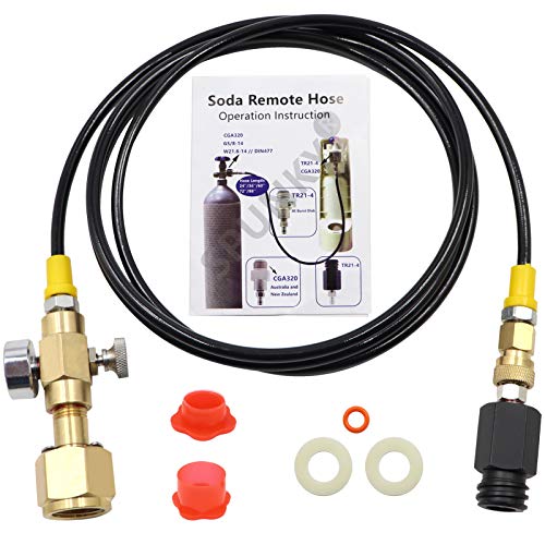 Upgrade CGA320 to TR21-4 Soda maker Co2 Tank Cylinder Direct Adapter with 60 inches High-Pressure Hose, Soda Maker direct Connector for Soda Club (Gauge and bleed valve)