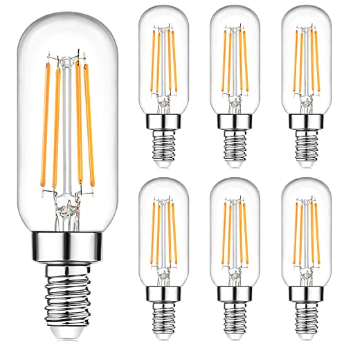 E12 Edison LED Light Bulbs 40 Watt Equivalent Candelabra, Dimmable 2700K Warm White T6 Clear LED Bulbs 4W 400lm Vintage T25 for Chandelier Ceiling Fan, Tubular Small Filament Bulbs, 6 Packs