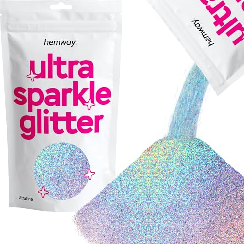 Hemway Premium Ultra Sparkle Glitter Multi-Purpose Metallic Flake for Nail Art, Cosmetic Graded, Makeup, Festival and Hair 100g / 3.5oz - Microfine (1/256 0.004 0.1mm) - Silver Holographic