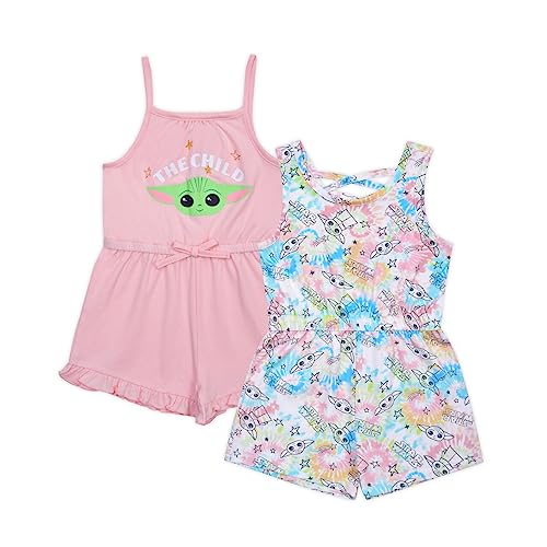 STAR WARS The Mandalorian Grogu Girls’ 2 Pack Romper for Toddler – Pink/Blue