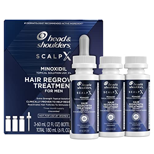 Head & Shoulders Scalp X 5% Minoxidil for Men, Hair Regrowth Treatment for Thinning Hair and Hair Loss, Topical Solution, 3 Month Supply, Non-Greasy Formula, 2 Fl Oz Each, 3 Pack