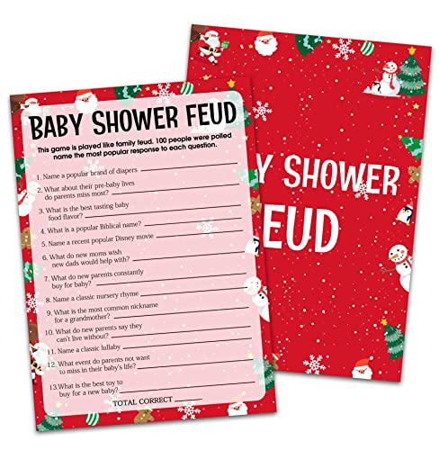 Baby Shower Game Cards, Baby Shower Feud Game, Christmas Party Cards For Gender Neutral Boys or Girls, Set of 30 Cards(Chris004)