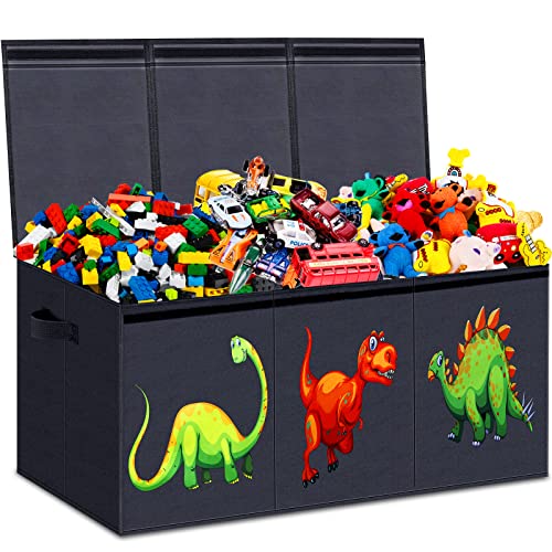 Toy Chest for Boys, Toy Boxes for Kids Extra Large, Toy Box for Boys Girls, Collapsible Sturdy Kids Toy Storage Organizer Boxes Bins Baskets for Nursery, Playroom, Bedroom (Dinosaur Pattern)