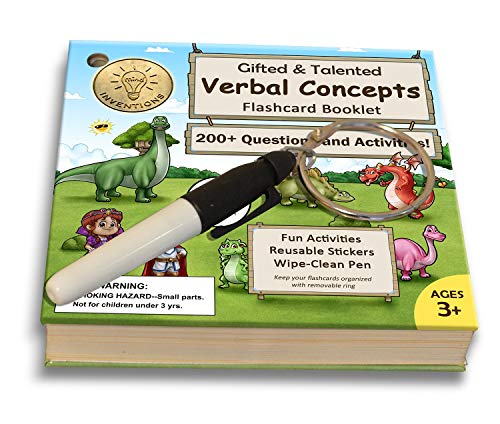 Gifted and Talented Flashcards (Wipe Clean) - Essential Verbal Concepts and Vocabulary; for Pre-K - Kindergarten; 90 flashcards with Over 200 Questions, Stickers, Fun Activities, Games, Pen Included