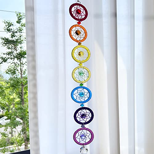 H&D Chakra Dream Catcher with 20mm Crystal Chandelier Ball Prisms Suncatcher Handmade Rainbow Fengshui Pendant