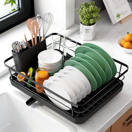 Kitsure Dish Drying Rack- Space-Saving Dish Rack, Dish Racks for Kitchen Counter, Stainless Steel Kitchen Drying Rack with a Cutlery Holder, Drying Rack for Dishes, Knives, Spoons, and Forks