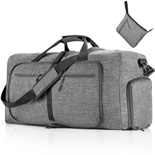 Travel Duffle Bag for Men, 65L Foldable Travel Duffel Bag with Shoes Compartment Overnight Bag for Men Women Waterproof & Tear Resistant (Gray)
