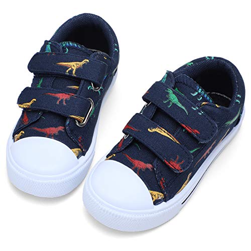 STQ Toddler Boy Shoes Kids Canvas Sneakers Comfortable Tennis Walking School Shoes Dark Blue/Dinosaur 8 M US Toddler