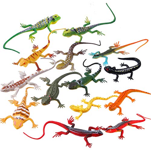 24 Piece Lizard Toy Artificial Model Reptile Lizard Colorful Plastic Lizard Toys Action Figure Educational Toys for Kids Adults Gifts, 12 Designs