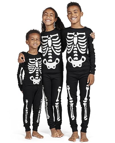 The Children's Place Baby/Toddler 2 Piece and Kids, Sibling Matching, Halloween Pajama Sets, Cotton, Skeleton, 3T
