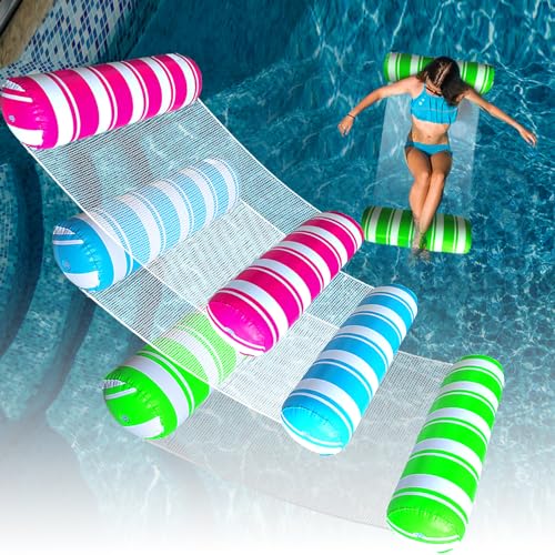 3 Pack Inflatable Pool Floats Adult Size Water Hammock,Pool Floaties Toys,4-in-1 Multi-Purpose Floats for Swimming Pool,Pool Rafts Lounge Chairs Floating,for Vacation Fun and Rest