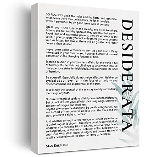 Inspirational Canvas Wall Art Motivational Desiderata Canvas Print Positive Literaty Canvas Painting Office Home Wall Decor Framed Gift 12x15 Inch