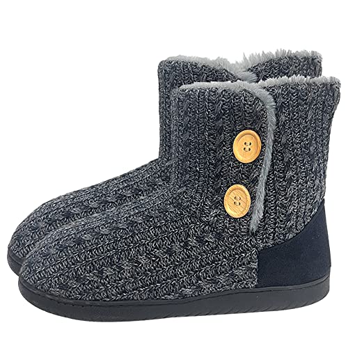 Urbancolor Women Plush Fleece Bootie Slippers Winter Memory Foam Indoor House Slippers Women Outdoor Boot Shoes (9-10, Black and White Flakes)