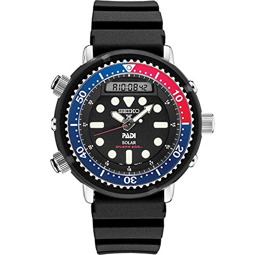 Seiko SNJ027 Hybrid Dive Watch for Men - Prospex - Solar, with Black Dial, Lightweight Matte Black Case, and Stopwatch Function, 200m Water-Resistant