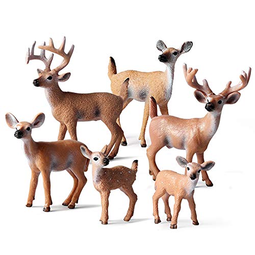 6 Pack Forest Animal Deer Figures Toy, Woodland Animal Figurine Party Supplies Christmas Buck Doe Fawn for Baby Shower Birthday Wedding
