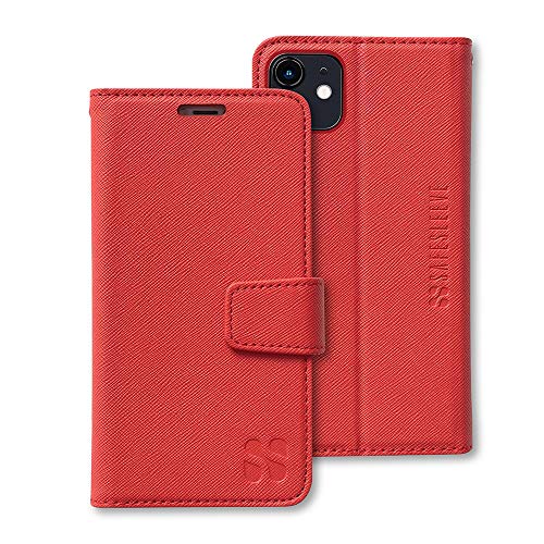 SafeSleeve EMF Protection iPhone Case: iPhone 11 RFID Blocking Card Holder Wallet, Adjustable Stand Case, Vegan Leather for Women & Men (Red)