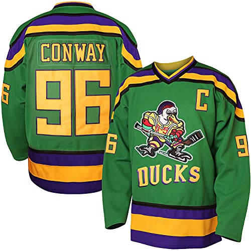Charlie Conway #96 Mighty Ducks Adam Banks #99 Movie Ice Hockey Jersey (96 Green, Medium)