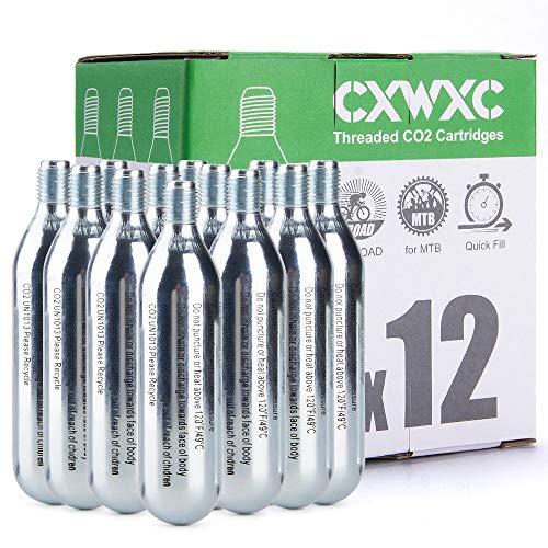 CXWXC 16g/25g Threaded CO2 Cartridges for Bike Tires - Cartridge for CO2 Inflator with Threaded Connection, CO2 Pump for Road and Mountain Bikes (D: 12 Pack)