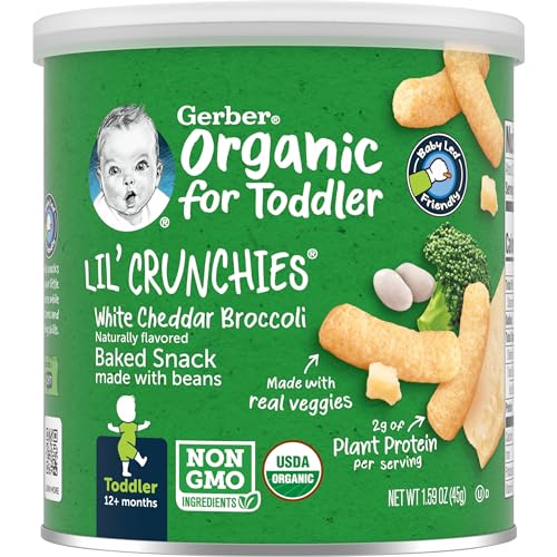 Gerber Snacks for Baby Organic Lil Crunchies, White Cheddar & Broccoli, 1.59 Ounce (Pack of 6)