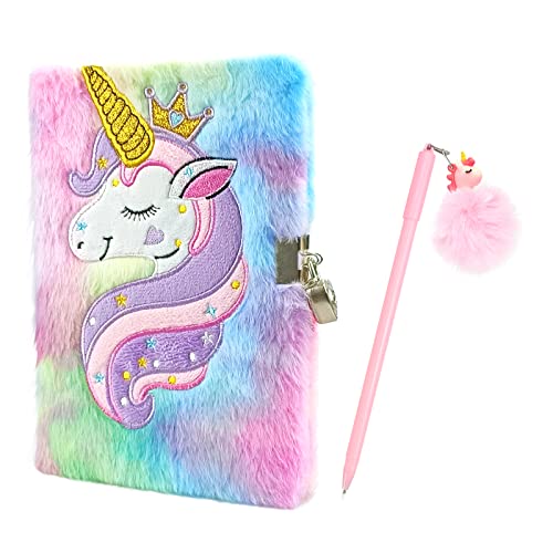 RTUDOPUYT Diary with Lock for Girls with Pen, Journal for Girls With lock And Key, Plush Secret Diary Lined Notebook 160 Pages, Gifts for Girls