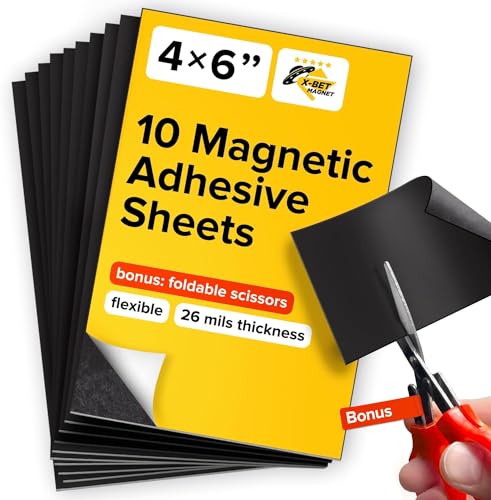 Magnetic Sheets with Adhesive Backing - Each 4' x 6' - Flexible Magnetic Paper with Strong Self Adhesive - Sticky Magnet Sheets for Photo and Picture Magnets, Stickers and Other Craft Magnets