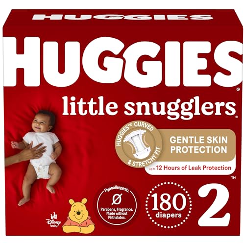 Huggies Size 2 Diapers, Little Snugglers Baby Diapers, Size 2 (12-18 lbs), 180 Ct (3 packs of 60), Packaging May Vary