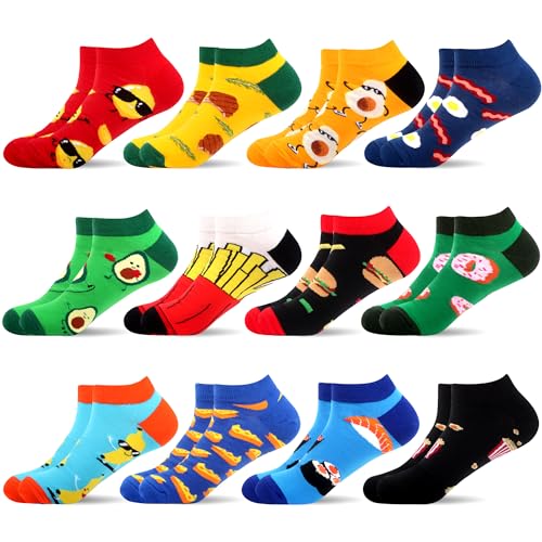 WeciBor Men's Colorful Funny Food Patterned Combed Cotton Low Cut Socks - 12 Pack