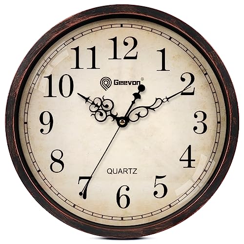 Geevon Reto Silent 12 Inch Wall Clock Non Ticking, Rustic Vintage Clock Quartz Decorative, Battery Operated Wall Clock for Kitchen/Office/Classroom/Bedroom/Living Room Decor