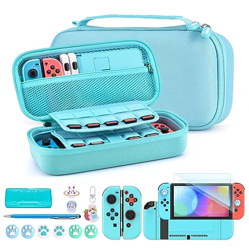 innoAura Switch Case for NS Switch 18 in 1 Switch Accessories Bundle with Switch Carrying Case, Switch Game Case, Switch Screen Protector, Switch Stand, Switch Thumb Grips (Blue)