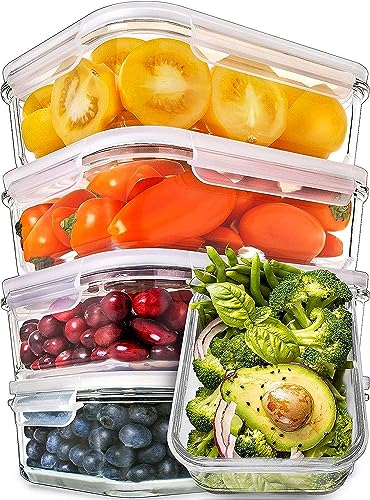 PrepNaturals 5 Pack 30 Oz Glass Meal Prep Containers - Dishwasher Microwave Freezer Oven Safe - Glass Storage Containers with Lids (Multi-Compartment)