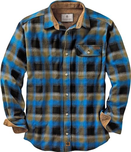 Legendary Whitetails Men's Buck Buck Camp Flannel Shirt, Long Sleeve Plaid Button Down Casual Shirt for Men, with Corduroy Cuffs, Fall & Winter Clothing, Cobalt Plaid, X-Large Tall