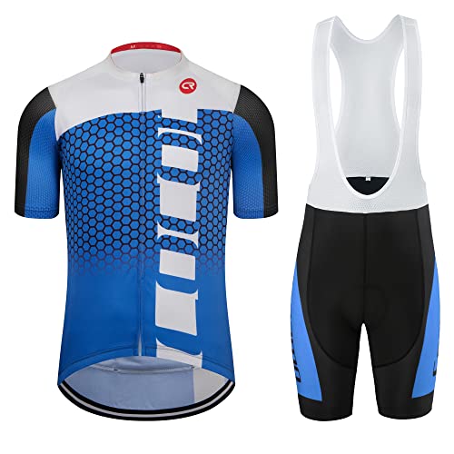 Coconut Ropamo CR Men's Cycling Jersey Set Zipper Pocket Cycling Kits Bib Shorts 3D Padded (Blue/Black, XL)