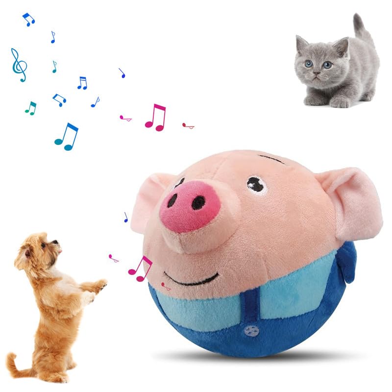 Kruggo Active Moving Pet Plush Toy, 2024 New Interactive Dog Toys Talking Squeaky Moving Ball Toy, Washable Cartoon Pig Plush Sound Electronic Dog Toy, Cute Shake Bounce Toys for Dog Cats