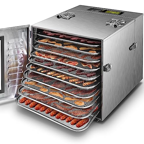 Commercial Large 10 Trays Food Dehydrator, Usable Area up to 17ft², 1000W Detachable Full Stainless Steel Dryer Machine, up to 190℉ Temperature, for Meat, Fruit, Beef, Herbs, and Pet Food